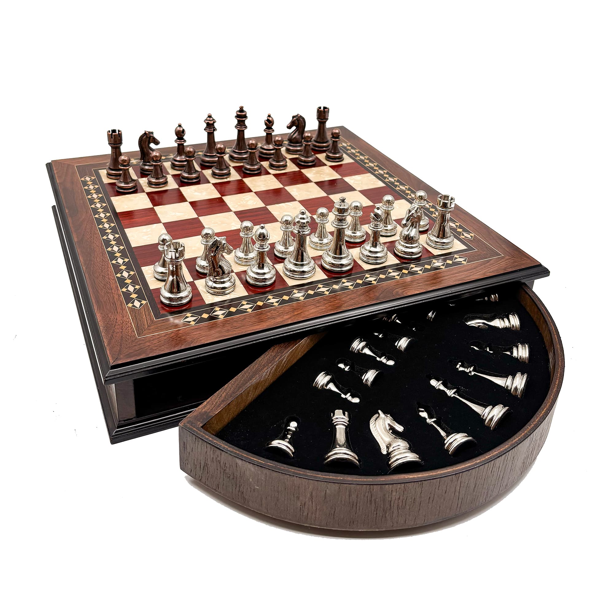 Specially Designed Handcrafted Round Chessboard and Metal Chess Pieces MCYV28 - Küçük Görsel 3