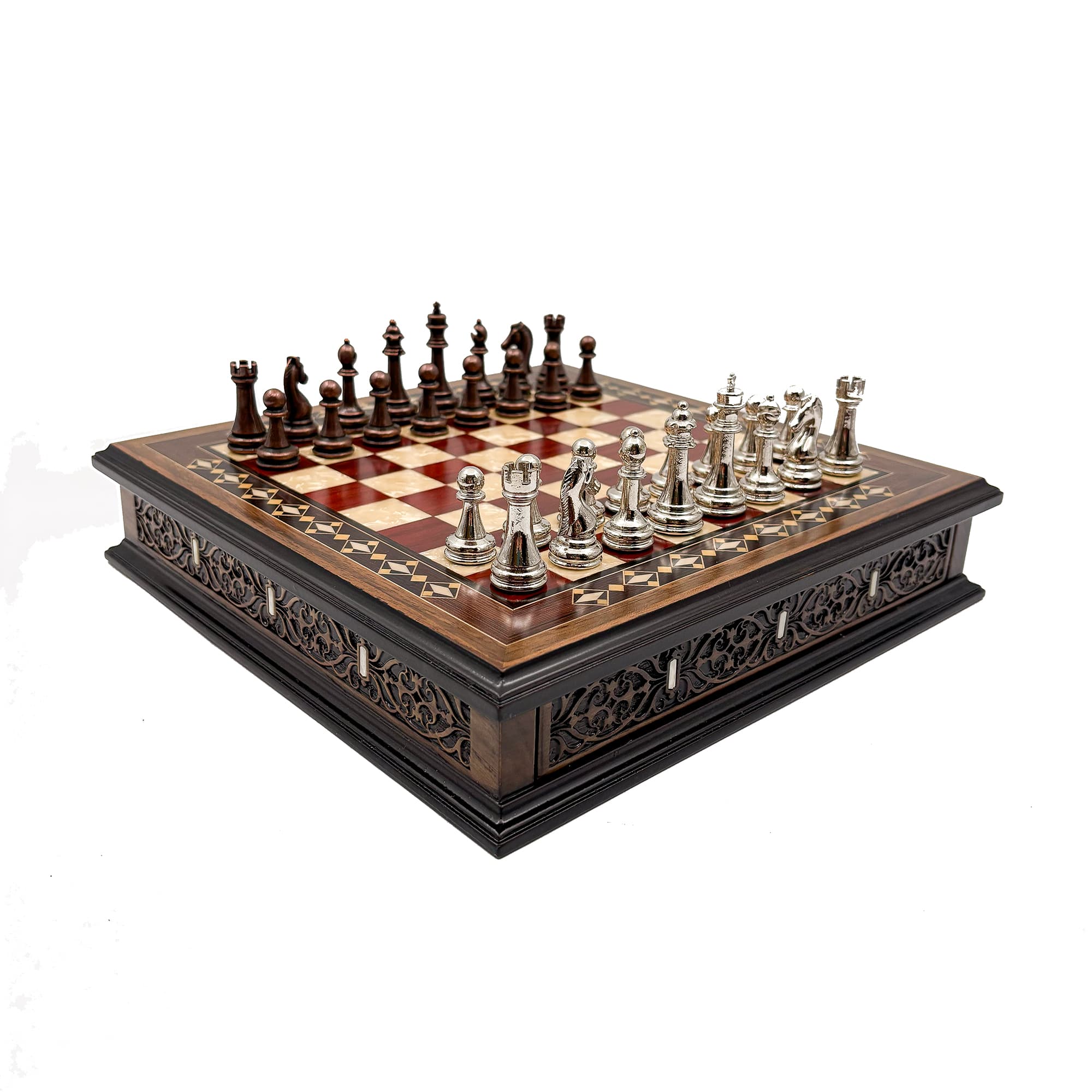 Specially Designed Handcrafted Round Chessboard and Metal Chess Pieces MCYV28 - Küçük Görsel 6