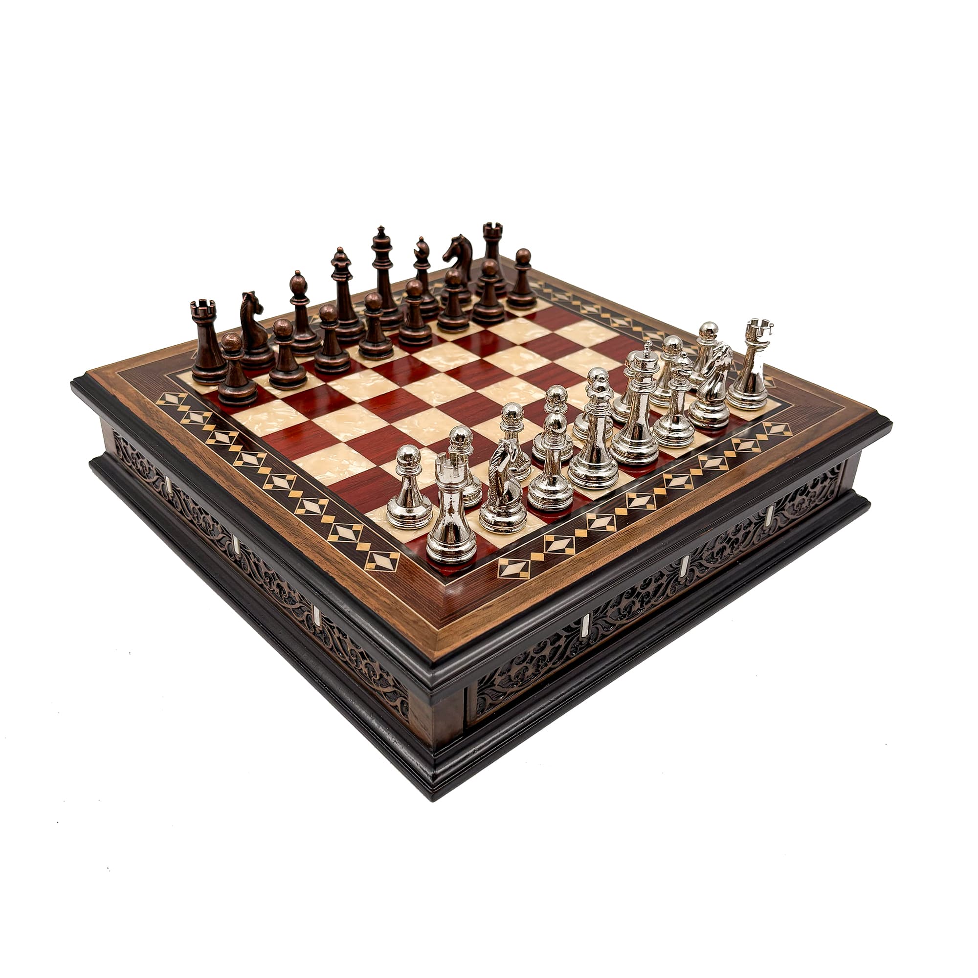 Specially Designed Handcrafted Round Chessboard and Metal Chess Pieces MCYV28
