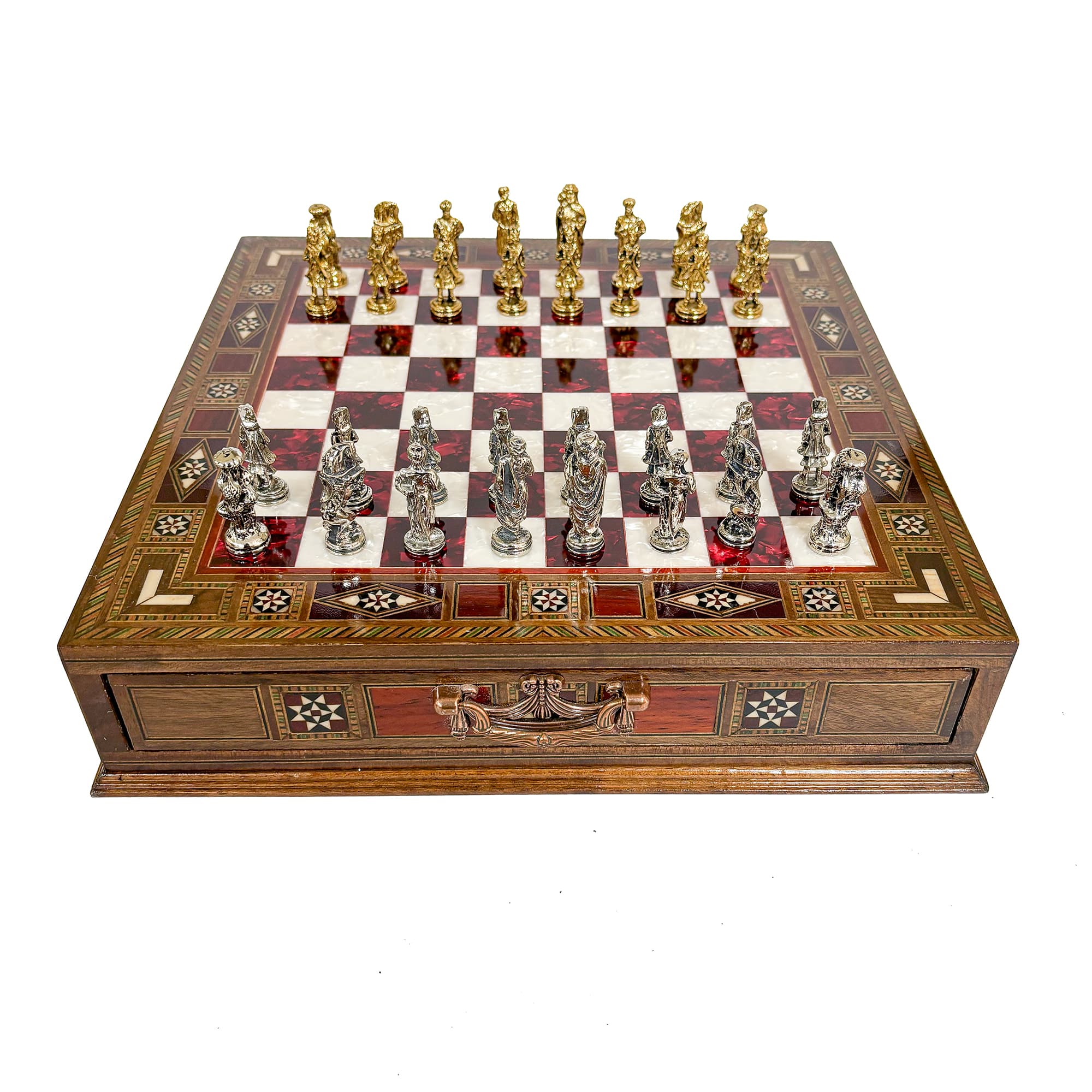 Metal Ottoman Stone Chess Set with Drawers SC32OSM - Küçük Görsel 5
