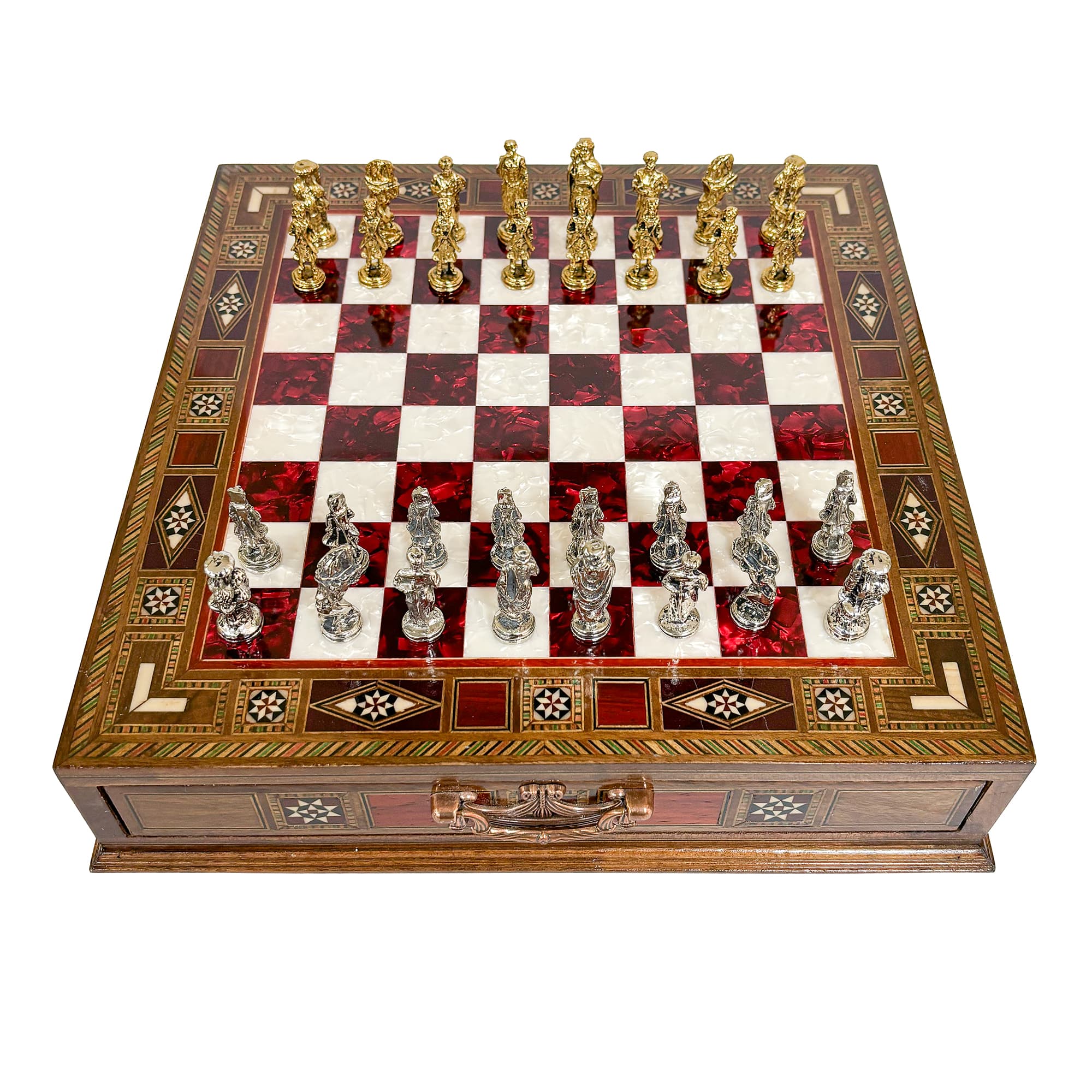 Metal Ottoman Stone Chess Set with Drawers SC32OSM - Küçük Görsel 3