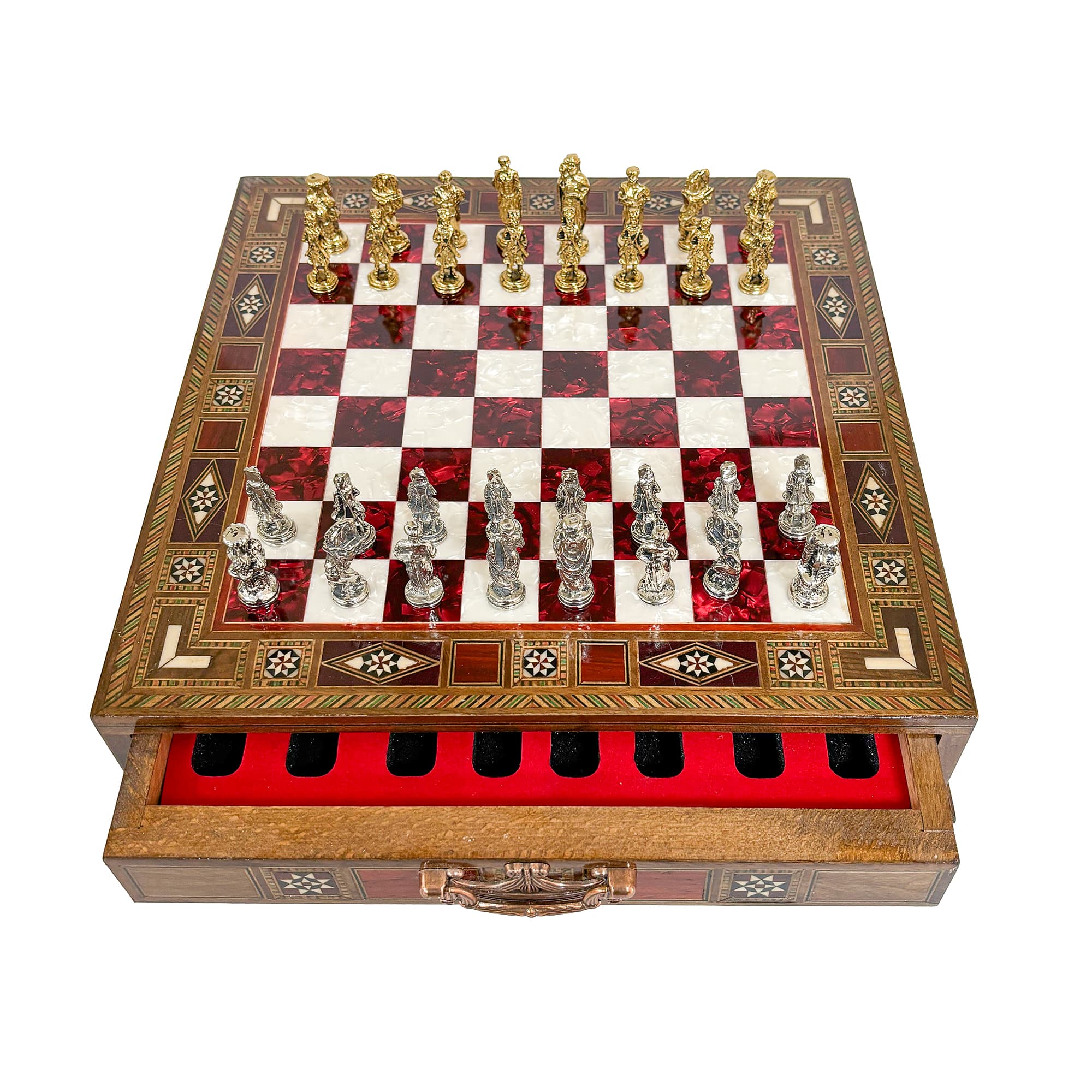 Metal Ottoman Stone Chess Set with Drawers SC32OSM - Küçük Görsel 2