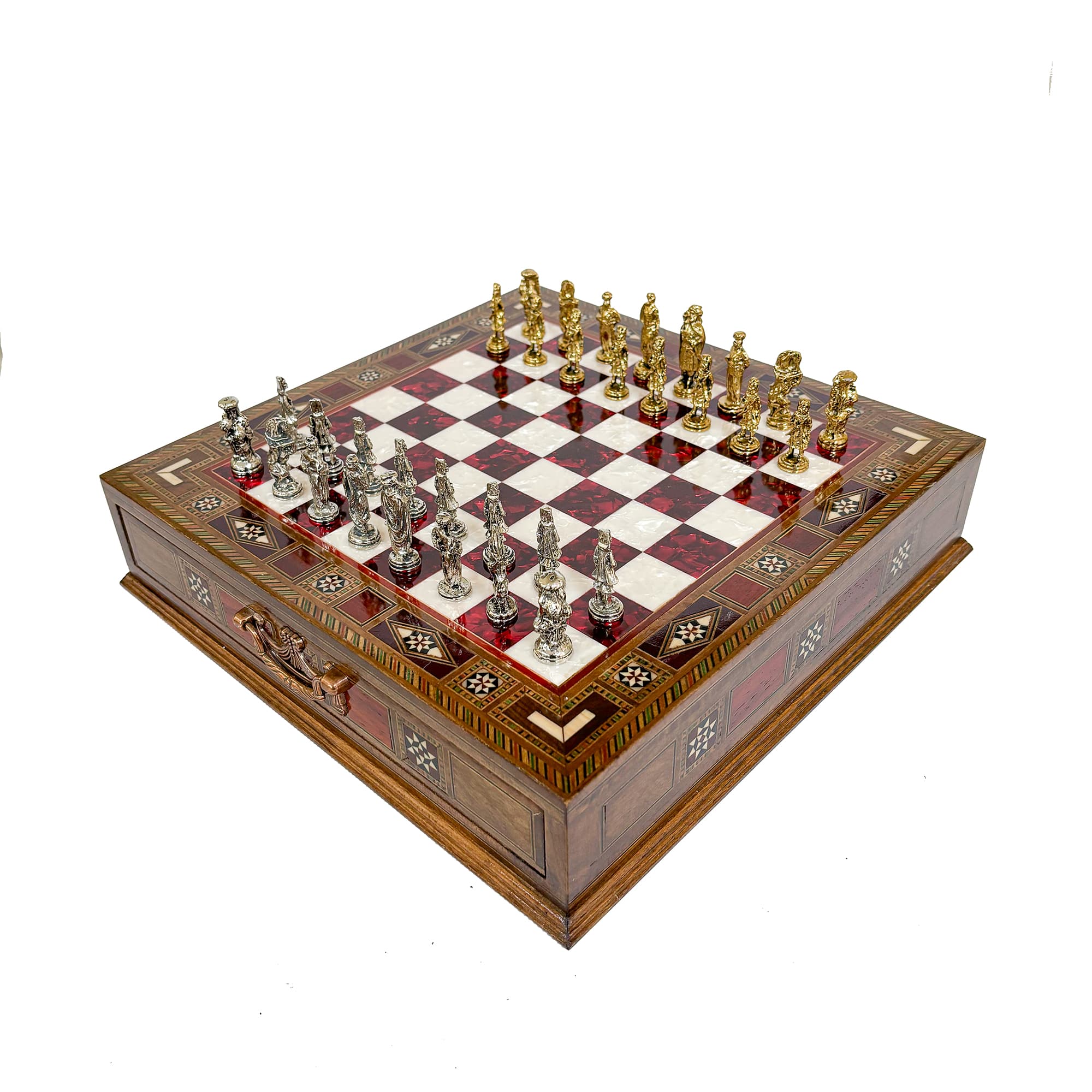 Metal Ottoman Stone Chess Set with Drawers SC32OSM