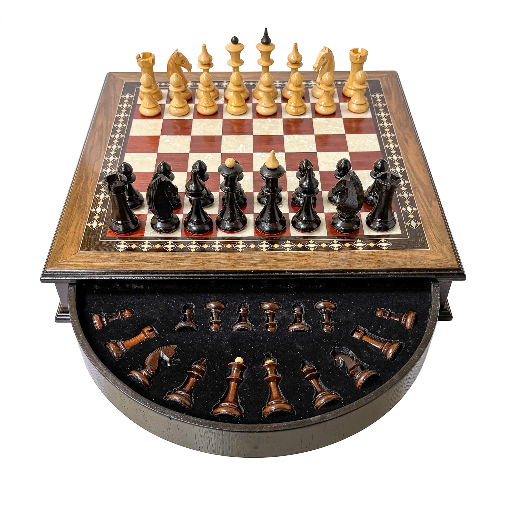 Name Engraved Walnut Chessboard and Boxwood Lithuanian Chess Set MCYVLTV36 - Küçük Görsel 10