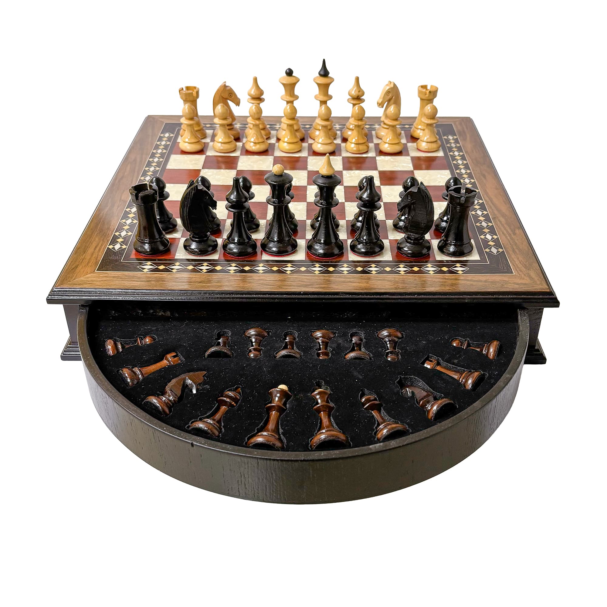 Name Engraved Walnut Chessboard and Boxwood Lithuanian Chess Set MCYVLTV36 - Küçük Görsel 8