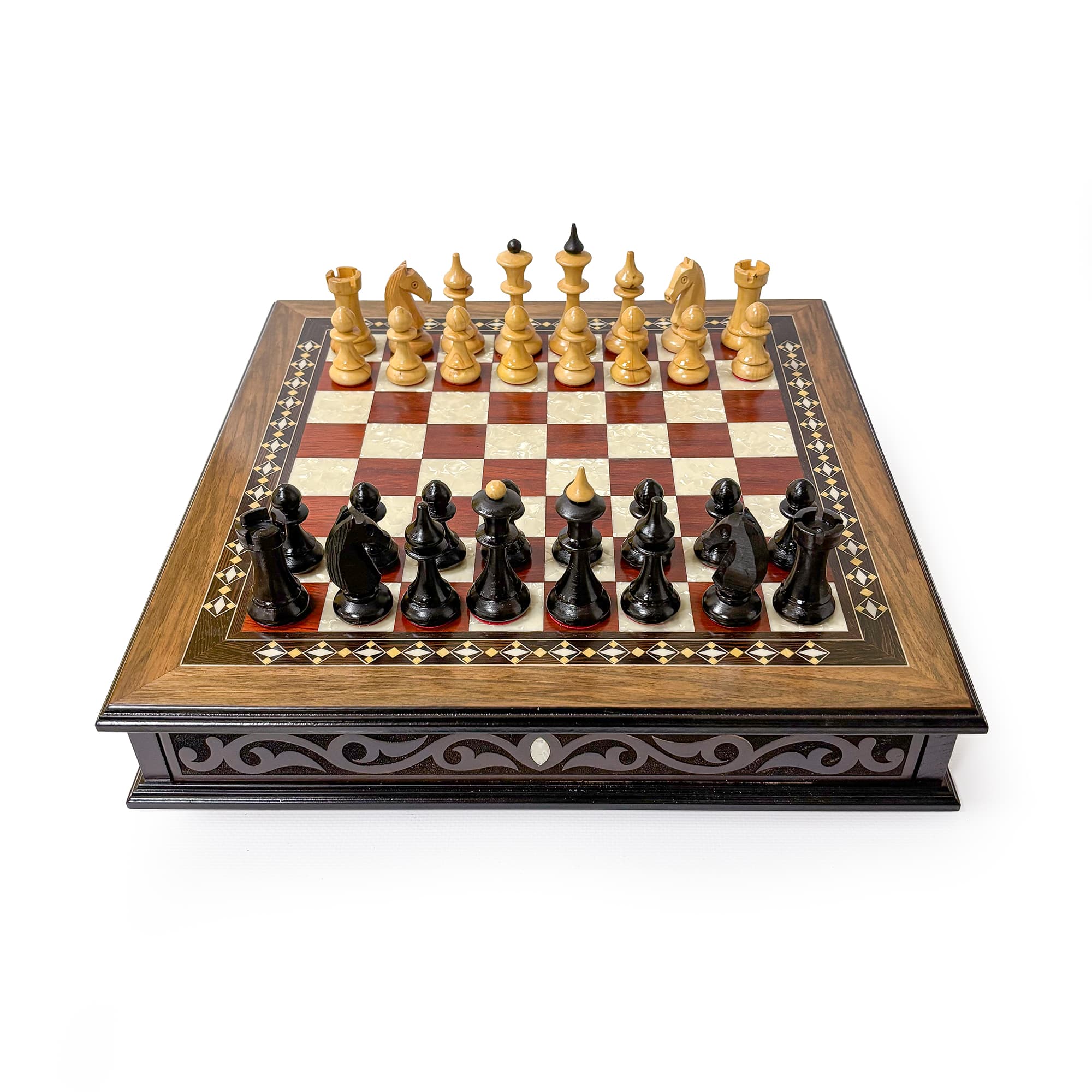 Name Engraved Walnut Chessboard and Boxwood Lithuanian Chess Set MCYVLTV36 - Küçük Görsel 7