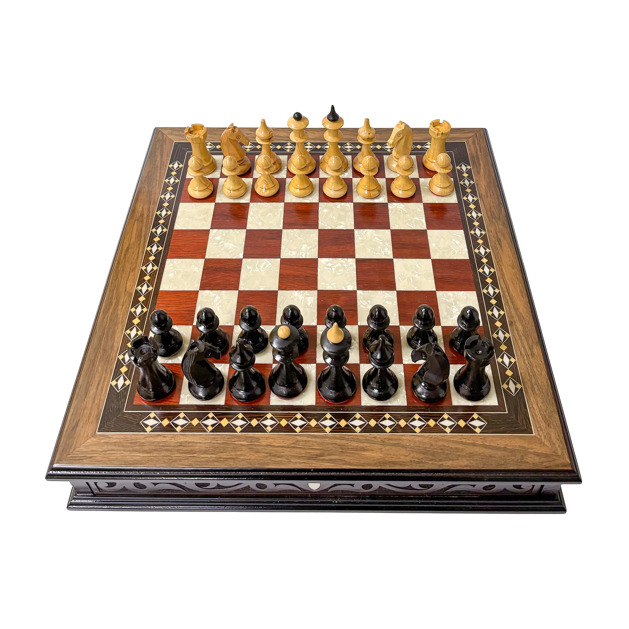 Name Engraved Walnut Chessboard and Boxwood Lithuanian Chess Set MCYVLTV36 - Küçük Görsel 4